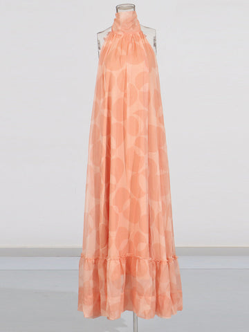 Holiday Wind Sleeveless Hanging Neck Ribbon Dress 2025 New Back Wave Dot Print Dress Women's Summer